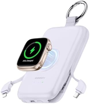 Experience Uninterrupted Power with RORRY 10000 m Ah Portable Charger: PD 20 W Fast Charge Power Bank with Integrated Cables for i Phone 16/15/14/13/12/11 & Apple Watch Ultra/10/9/8/7/6/5/4/3 – Sleek Pink Design for Travelers and Professionals – Hassle-Free Charging on the Go