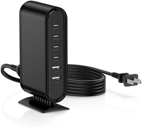 6-in-1 USB C Fast Charging Station Hub – Universal Desktop Charger for i Phone 16/15/14/13 Pro Max, i Pad Air, Mac Book & Samsung Galaxy S24+/S23 Ultra – High-Speed Multiport Power Adapter with Smart Charging Technology & Safety Features for Home & Travel