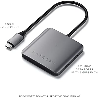 Satechi 4-in-1 USB-C Hub: Ultimate 10 Gbps Data Transfer & 100 W Pass-Through Charging for Mac Book, i Pad, i Phone, Surface, Chromebook – The Perfect On-the-Go Connectivity Solution for Professionals Seeking Efficiency and Style