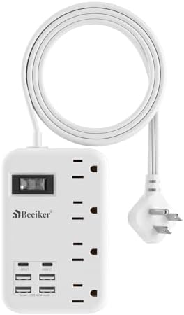 International Travel Power Adapter with 6 USB Ports and 4 AC Outlets – Versatile Plug Converter for European Destinations Including UK, France, Italy, and Germany – Compact 3 ft Extension Cord with Surge Protection for Enhanced Device Safety and Charging Efficiency