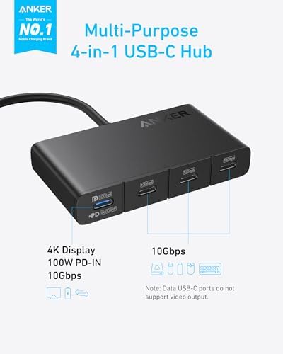 Revolutionize Your Connectivity with Anker’s 4-Port USB-C Hub – Lightning-Fast 10 Gbps Data Transfer & 100 W Power Delivery – Perfect Companion for Mac Book Pro, i Pad, Surface Pro, and Dell – The Ultimate Multiport Adapter for Effortless Productivity and Seamless Device Management