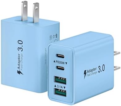 Dual-Pack 40 W USB C Charger Block – Fast Charging Power Adapter with 4 Ports for i Phone, Samsung, and i Pad – High-Speed Multi-Device Charging Solution with Enhanced Compatibility and Portability – Perfect for Home, Office, and Travel