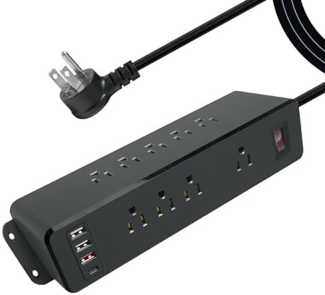 Maximize Your Charging Potential with Hdc Tek’s 9-Outlet Wall-Mount Power Strip – Featuring 3 Fast-Charging USB-A Ports & 1 PD USB-C Port, Sleek Flat Plug Design for Efficient Space Management, Ideal for Office, Home, and Dorm Use – Reliable Surge Protection & Stylish Black Finish for Modern Aesthetics