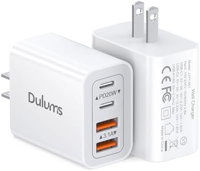 40 W USB C 4-Port Wall Charger 2-Pack – Ultra-Fast Charging Adapter for i Phone 16, i Pad Pro, Nintendo Switch & More – High-Speed PD & QC Technology for Multiple Devices – Compact & Stylish Red Design – Perfect for Travel and Daily Use