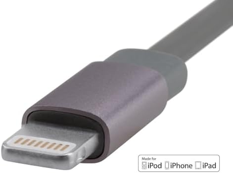 Monoprice 112958 Certified Flat Lightning to USB Cable – 4 ft Gray | Enhanced Durability and High-Speed Sync for i Phone & i Pad | Tangle-Free Design for Home, Office, and Travel | Compatible with i Phone Models X, 8, 7, 6, 5 S & i Pad Pro | Reliable Charging Accessory for Everyday Use