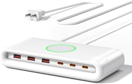 Powerful 145 W USB-C Multi-Port Charging Hub – Rapid 6-Port USB Charging Station for Laptops, Tablets, and Smartphones – Ideal for Mac Book, HP, i Pad, i Phone, and Samsung – Sleek Compact Design with Advanced Overcharge Protection for Home and Office Use