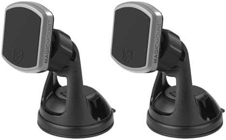 Scosche Magic Mount Pro Suction Cup Phone Holder – 2-Pack Magnetic Car Dashboard & Windshield Mount for i Phone, Galaxy & Android Smartphones – Enhanced Stability, 360-Degree Rotation & Sleek Black/Silver Design for Optimal Accessibility & Safety