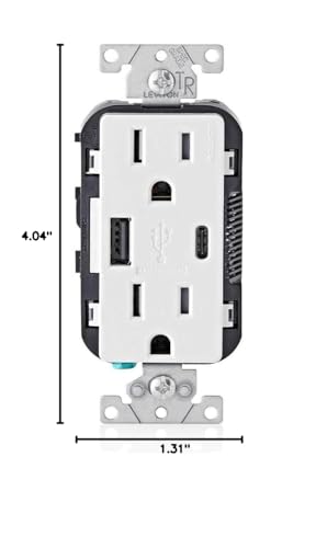 Leviton 60 W Dual USB Type A/Type-C In-Wall Charger – Fast, Efficient Power Delivery Solution for Smartphones, Tablets & Laptops – Tamper-Resistant Outlet in Light Almond for Safe, Clutter-Free Charging Experience – Perfect for Home and Office Use