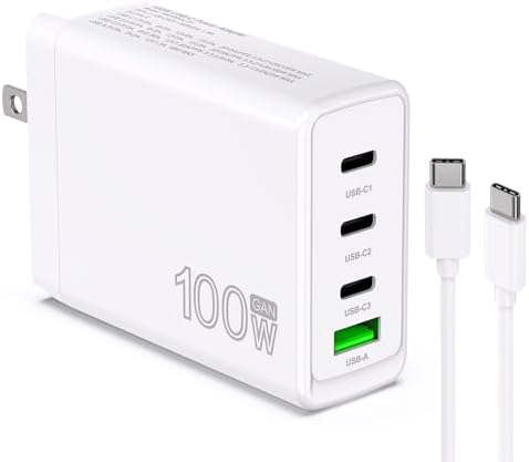 Ultimate 100 W Ga N USB-C Charger Block – 4-Port Fast Charging Power Adapter for Mac Book Pro/Air, i Phone 16/15/14/13/12 Pro Max, Lenovo, HP, Dell, Asus, Acer, Galaxy S24/S23/S22 – Efficient Multi-Device Charging Solution for Home, Office, and Travel
