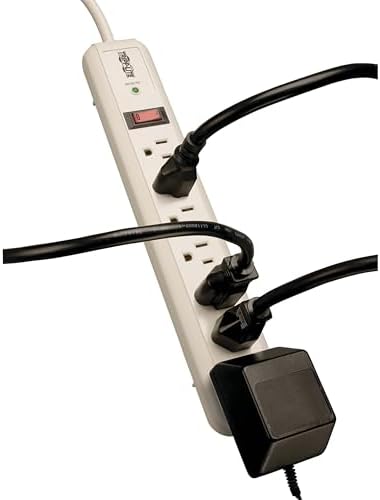 Tripp Lite 7-Outlet Surge Protector Power Strip with 6 Right Angle & 1 Transformer Outlet – 4 ft Durable Cord, Lifetime Warranty & $25 K Equipment Insurance for Enhanced Device Safety – Ideal for Home & Office Use in Light Gray Finish