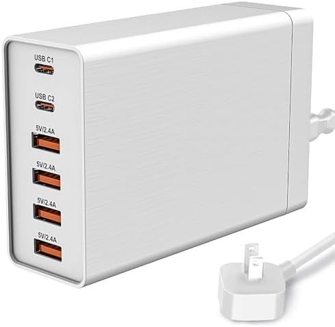 40 W RISWOJOR 6-Port USB Charging Station with Flat Plug – High-Speed Multiport Charger for Smartphones & Tablets Featuring Smart Auto Detect Technology – Compact & Efficient Power Hub for Multiple Devices