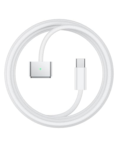 Stouchi USB-C to Magnetic 3 Cable (6.6 ft) – 140 W Fast Charging for Mac Book Air & Pro Models – Premium Braided Design for Enhanced Durability and Effortless Connectivity – Ideal Accessory for Efficient Power Delivery and Hassle-Free Use – Sleek White Finish for Modern Aesthetics