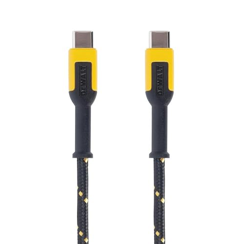 DEWALT Professional 6 ft Heavy Duty USB C Charging Cable – High-Speed 60 W Type-C to Type-C Cord for Fast Charging i Phone 16/15 Pro Max, Mac Book, i Pad, and Samsung Galaxy – Robust Design for Jobsite Durability and Enhanced Compatibility