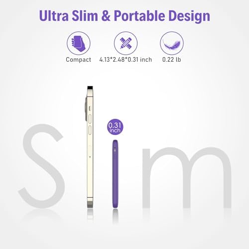 Ultra-Slim 20 W Fast Charging Power Bank with Built-in USB C Cable – 6000 m Ah Lightweight Portable Charger for i Phone 16, 15, Samsung & Android Devices – Essential Travel Battery Pack for On-the-Go Power Needs
