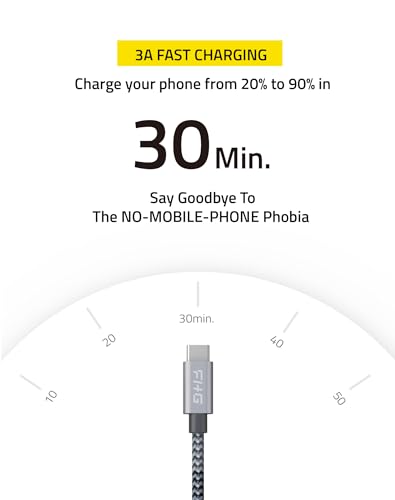 FHG 6 FT USB C to USB C Cable – Ultra-Fast 60 W/3 A Charging & 5 Gbps Data Transfer – Durable Nylon Braided Design, Perfect for i Phone 15 & Android Auto – 2-Pack for Home & Office Efficiency, High Compatibility for All Devices