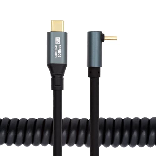 Revolutionary xiwai USB4 Type-C Male to Male Extension Cable – 20 Gbps Data Transfer with 100 W Power Delivery, 8 K Video Output, Coiled Design for Maximum Space Efficiency, and Angled Connector for Seamless Access in Compact Areas – Perfect for Laptops, Tablets, and Modern Tech Environments