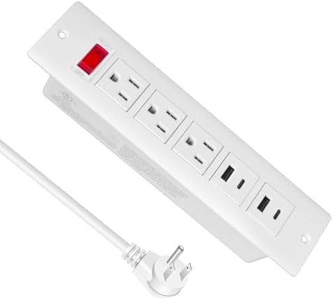 Recessed Power Strip with 15 W Wireless Charging & PD20 W USB-C Fast Charge – Sleek Flush Mount Design for Nightstands, Sofas, and Tables – Maximize Space and Efficiency with Dual Outlets and USB Ports for Ultimate Convenience