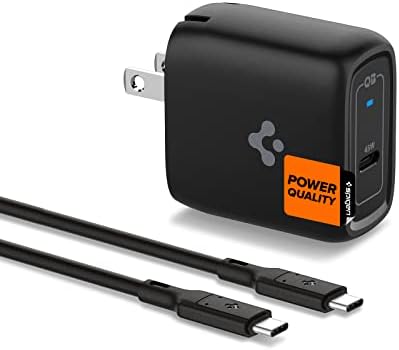 Spigen 40 W Dual USB-C Wall Charger with Ga N Technology – Fast Charging for i Phone 15 Pro Max, Mac Book Air & Galaxy Z Flip 5 | Compact, Foldable Design for On-the-Go Convenience | Dual 30 W Output for Simultaneous Device Charging | Optimal Efficiency & Durability for Modern Tech Users