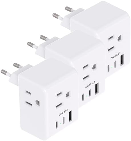 Ultimate European Travel Plug Adapter Set – Dual Pack Universal Power Converter with 3 AC Outlets and 3 USB Charging Ports (including USB-C) for Efficient Power Solutions in Italy, Spain, France, Germany, and Iceland – Essential Accessory for Global Travelers Seeking Versatile Compatibility and Rapid Charging Efficiency