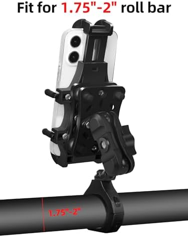 Heavy-Duty Anti-Vibration UTV Phone Mount with Aluminum Bracket – Adjustable Roll Cage Cell Phone Holder for 4.7-7.1″ Devices – Ultimate Stability for Off-Road Adventures and Rugged Terrain Navigation