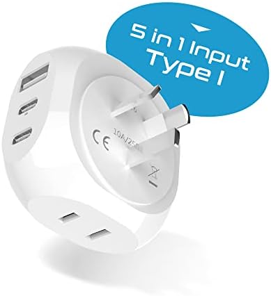 Ultra-Compact 5-in-1 Travel Power Adapter for India, Pakistan & More – Rapid Charge 3.1 Dual USB & USB-C Ports for Bangladesh & Maldives – Lightweight Design for Effortless Global Device Charging on Your Journeys