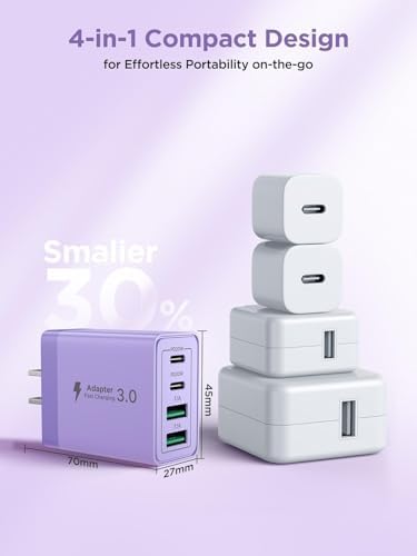 Aioneus 40 W USB C Fast Charging Block – 4-Port Dual PD & QC Wall Charger for i Phone 11-16, i Pad & Samsung Devices – Compact, High-Performance Power Adapter with Enhanced Safety Features for Home & Travel
