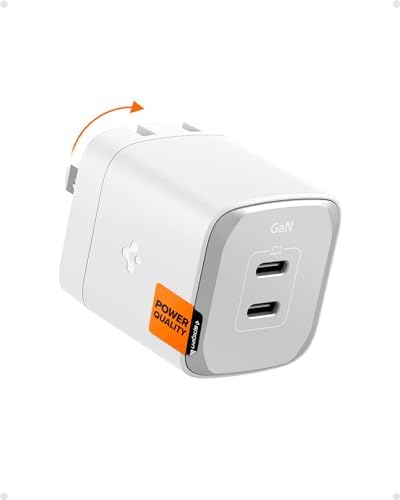 Experience Unmatched Charging Efficiency with Spigen Ga N III 452 45 W Dual USB-C Wall Charger – Portable Fast Charging Adapter for i Phone, Samsung Galaxy, and Pixel Devices – Compact Foldable Design for Ultimate Convenience