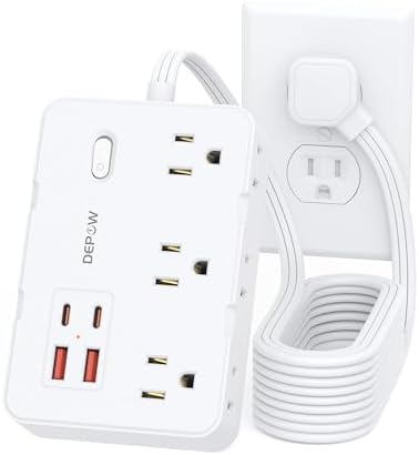 Enhanced Surge Protector Power Strip with Flat Plug – 3 FT Extension Cord Featuring 6 AC Outlets and 4 USB Ports for Rapid Charging, 1050 Joules Surge Protection, Wall-Mountable Design for Streamlined Home and Office Use, Elegant White Finish for Modern Spaces