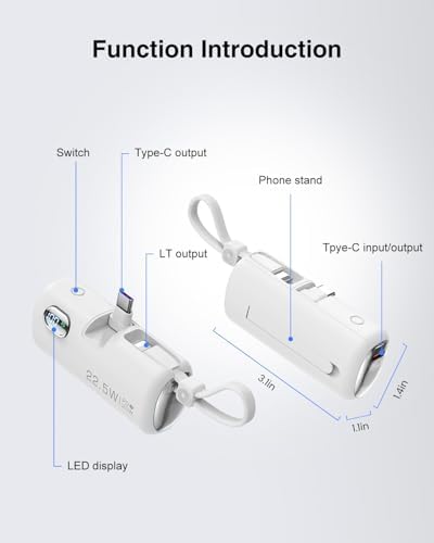Compact 5000 m Ah Mini Power Bank with Integrated Foldable USB-C Connector – 22.5 W Fast Charging Portable Charger for i Phone 16/15/14/13/12/11, Samsung, Huawei, i Pad & More – Ultimate Solution for On-the-Go Power and Convenience