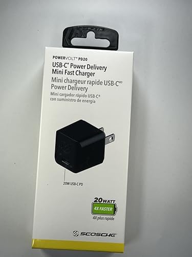 Scosche HPDC20-SP 20 W USB-C Fast Charger Mini Cube Wall Adapter – Ultra-Portable Power Delivery 3.0 for Swift Device Charging, 4 X Faster Charge Speed, Sleek Black Design for Enhanced Compatibility and Efficiency