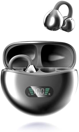 Ultimate Comfort Open Ear Bluetooth 5.4 Earbuds with IPX7 Waterproof Rating – 60 Hours of Playback with LED Power Display – Clip-On Wireless Headphones for Active Lifestyles, Ideal for Commuting and Outdoor Adventures, Enhanced Sound Quality and Durability