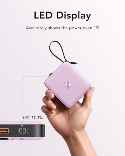 VRURC 10,000 m Ah USB C Portable Charger – Fast Charging Power Bank with Built-in Cable for i Phone 16/15/14, Galaxy S23/S22, Google Pixel & More – Lightweight Green Design for Ultimate Mobility and Reliability