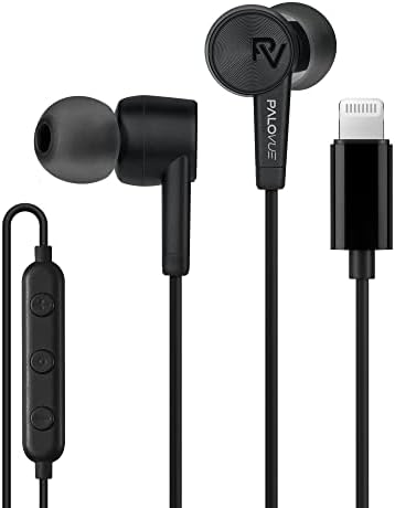 PALOVUE Lightning Connector Earbuds for i Phone | MFi Certified Earphones with Microphone Control | Noise-Isolating Design in Sweet Flow Black | Compatible with i Phone Models 14, 13, 12, 11, Pro Max, X, XS, XR, 8, 7 Plus | Superior Sound Quality and Comfort for Music and Calls | Durable Lightweight Earbuds Perfect for Daily Use