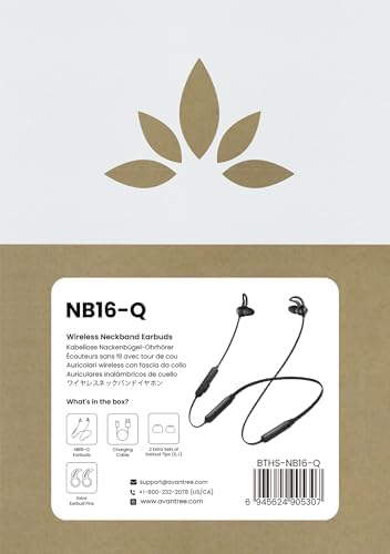 Avantree NB16-Q Bluetooth 5.2 Neckband Earbuds – Premium Qualcomm apt X Adaptive Audio for Exceptional Sound Clarity, 20-Hour Extended Playtime, Ergonomically Designed for Ultimate Comfort and Universal Compatibility with Smartphones, Smart TVs, and Laptops – Ideal for All-Day Use and Seamless Listening Experience