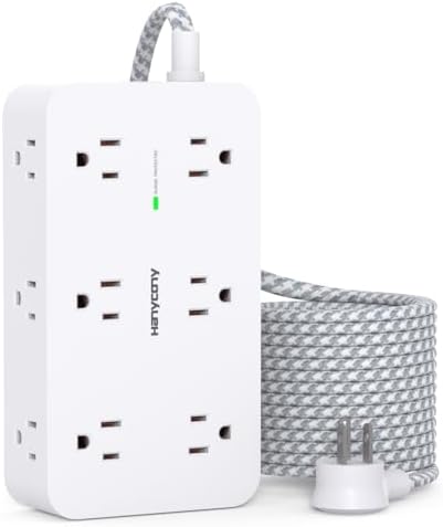 HANYCONY 12-Outlet Power Strip Surge Protector with 4 USB Ports (2 USB-C) – 6 ft Flat Extension Cord with 1800 J Surge Protection, Wall-Mountable Charging Station for Home, Office, and Dorm Room – Ultimate Device Connectivity and Fast Charging Solutions