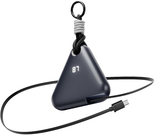 Ultimate Travel Power Bank with Retractable 2.3 ft Cable and Durable Paracord Carabiner – 10000 m Ah Fast Charging Wearable Charger in Stellar Gray, USB-C Compatible for All Devices – Stay Energized on the Go!