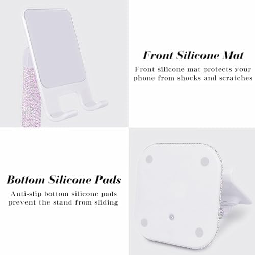 Cavdycidy Bling Cell Phone Stand for Desk,Glitter Rhinestone Angle Adjustable Phone Holder,Crystal Desktop Holder Compatible with iPhone 16 Pro Max 15 Plus 14 13 12 11 and Samsung,All Phones(Pink) – Enhanced Compatibility and Speed