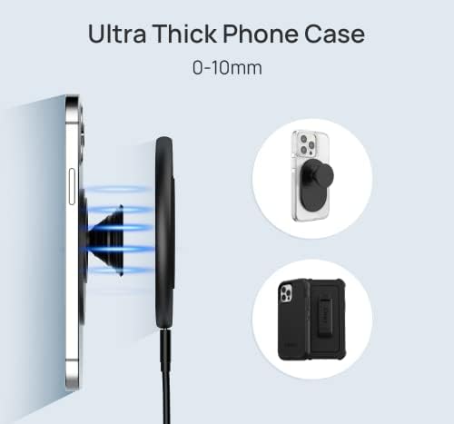 Effortless 15 W Fast Wireless Charging Pad for Thick Cases – Compatible with i Phone 16 Pro Max, 15, 14, 13, 12, 11, Samsung Galaxy S24, S23, and More – Includes Adapter for Optimal Performance – Sleek and Portable Design for Home and Office Use – Perfect for Popsocket and Otter Box Cases