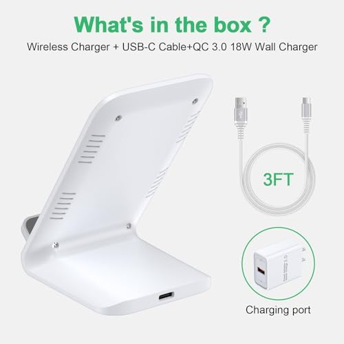 Revolutionize Your Charging Routine with the 15 W Fast Android Wireless Charger Stand – Ultimate Compatibility for Google Pixel 9 Pro/8/7/6/5 & Samsung Galaxy S24/S23 Ultra Plus/S23 FE, Complete with 18 W QC Adapter for Unmatched Speed and Safety Features – Effortless, Cord-Free Power-up Solution with Stylish Design for Home and Office