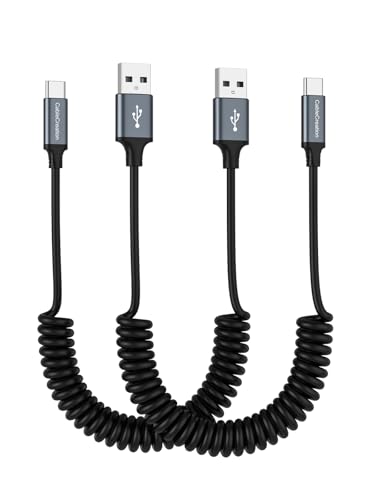 CableCreation Coiled USB C Cable 2Pack, Coiled USB A to USB C Cable for Car Type C Charger Cable for Carplay & Android Auto Compatible with iPhone 16,15, Samsung Galaxy S24 / S23, Pixel, Tablet – Enhanced Compatibility and Speed