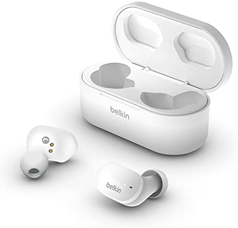 Belkin Sound Form True Wireless Earbuds – Premium Bluetooth 5.0 Headphones with Touch Controls & IPX5 Water Resistance for i Phone 14 & Galaxy S23 – Effortless Hands-Free Calling & Compact Charging Case – Stylish White Design for Active Lifestyles