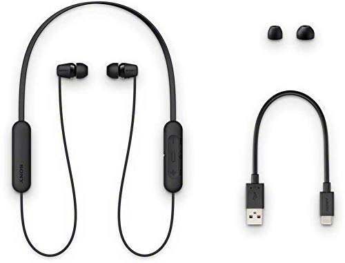 SONY WI-C200 Wireless Bluetooth Earbuds – Sleek Black Design for Ultimate Sound Quality and Comfort – Perfect for Active Lifestyles and Hands-Free Calling with Extended Battery Life and Quick Charge Feature