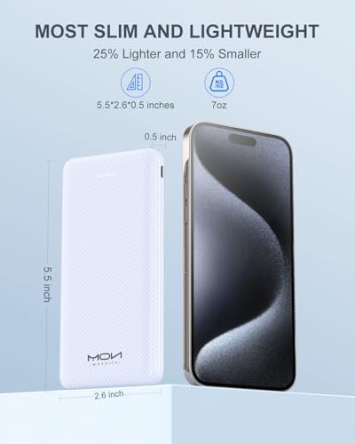 Ultra-Slim 10000 m Ah Power Bank – Fast Charging USB-C Portable Charger for i Phone 15/14/13/12, Galaxy S24/S23/S22, i Pad, Pixel – Lightweight External Battery Pack for On-the-Go Charging Solutions