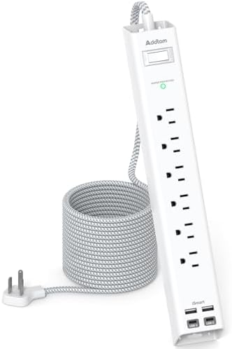 10 ft Extension Cord Surge Protector Power Strip – 6 AC Outlets & 4 USB Ports (2 USB-C) – Wall Mountable Flat Plug Charging Station for Home, Office & Dorm Room – Enhanced Safety & Fast Charging Solution