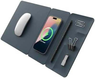 Enhance Your Workspace Efficiency with the POUT H3 Split Wireless Charging Mouse Pad – Fast Qi Charger for Seamless Device Power, Magnetic Alignment for Precision Use, Premium Anti-Slip Surface in Elegant Midnight Blue – Perfect for Smartphones and Earbuds – Elevate Your Productivity with Style and Functionality