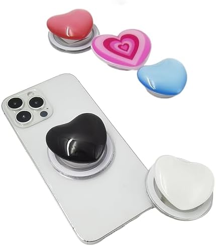 Stylish Black Heart Magnetic Phone Grip with Mag Safe Compatibility – Elegant 3 D Glass Phone Stand for i Phone, i Pad, Kindle – Includes Mag Safe Adapter – Trendy Aesthetic Phone Charm for Women – Ultimate Grip and Convenience for Effortless Use
