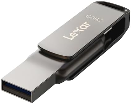 Lexar 256 GB Dual Drive D400 – High-Speed USB 3.2 Type-C & Type-A Flash Drive for Seamless Photo Backup and Storage Expansion, Perfect for i Phone 15 Users, Swivel Design with Durable Metal Housing, Up to 130 MB/s Transfer Rates for Effortless File Management and Enhanced Device Compatibility