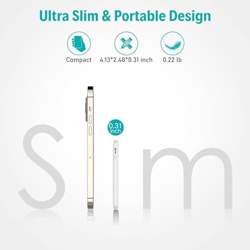 Ultra-Slim 20 W Fast Charging Power Bank with Built-in USB C Cable – 6000 m Ah Lightweight Portable Charger for i Phone 16, 15, Samsung & Android Devices – Essential Travel Battery Pack for On-the-Go Power Needs