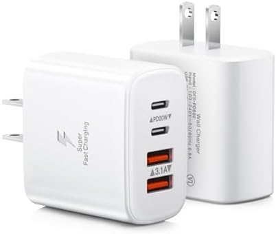 40 W Dual USB-C Fast Charging Block – 2-Pack Multiport Power Adapter for i Phone 16/15/14/13/12/11/Pro Max & Samsung Galaxy – High-Speed 4-Port Charger with PD & QC Technology – Compact, Reliable, and Stylish Charging Solution for All Your Devices