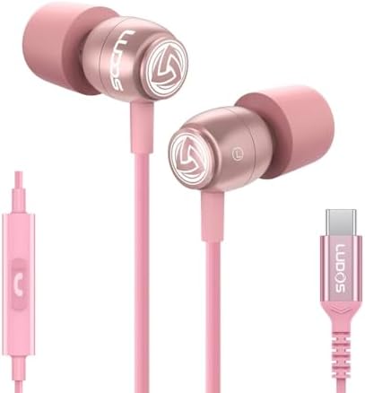 LUDOS Clamor Wired Earbuds – Premium Noise-Isolating In-Ear Headphones with Memory Foam Tips, Built-in Microphone, 5-Year Warranty – Perfect for i Phone and Samsung Users, Ideal for Students and Small Ears in Stylish Pink – Ultimate Sound Quality and Comfort for Everyday Use